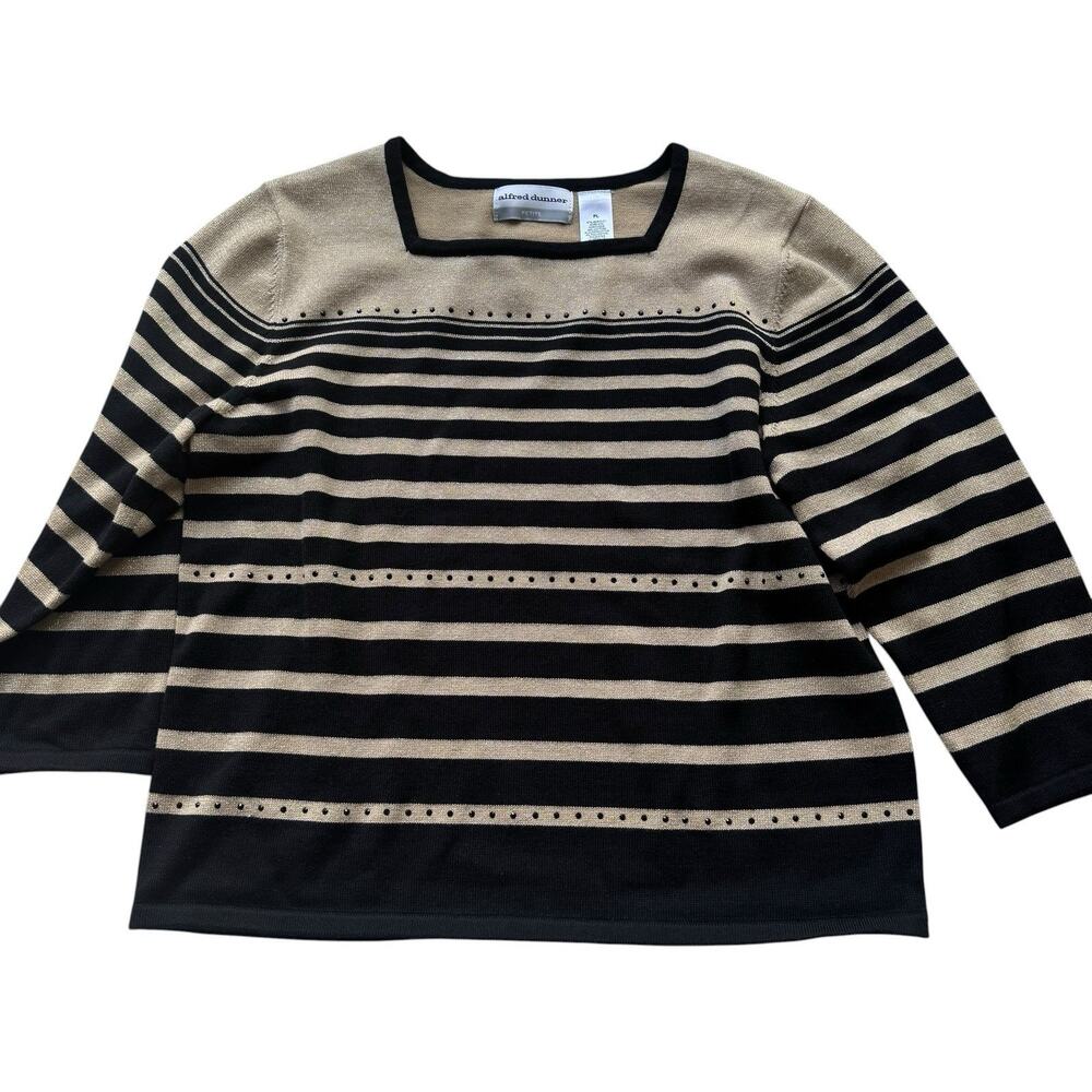 Alfred Dunner Striped Sweater Women's Size PL Gold Black Sequins Office Career